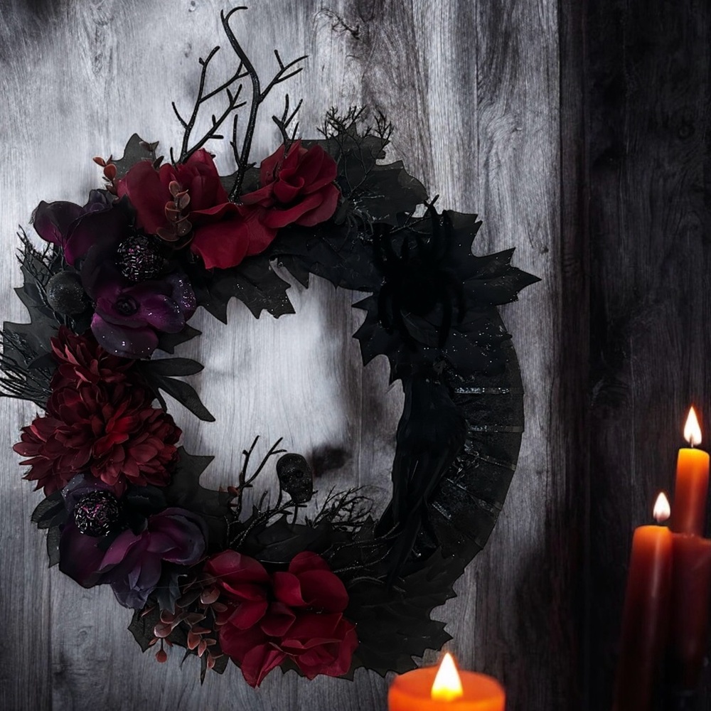 Elegant Black and Burgundy Gothic Wreath